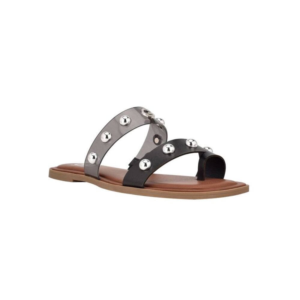 GBG Womens Black Double Band Logo Ritsa Square Toe Slip On Slide Sandals 7 M